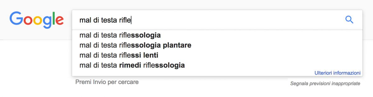 Suggerimenti nella barra di ricerca di Google